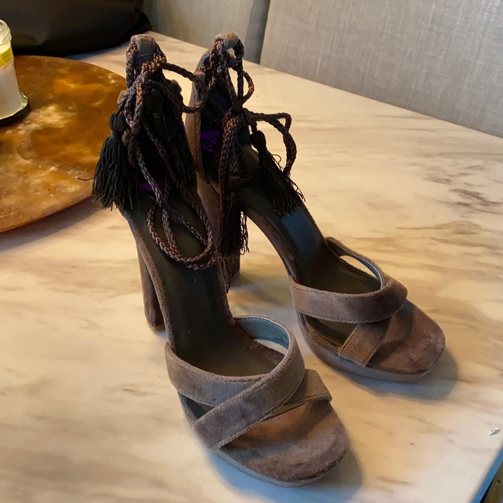 Joie Dark Navy Green High Heal with String ties